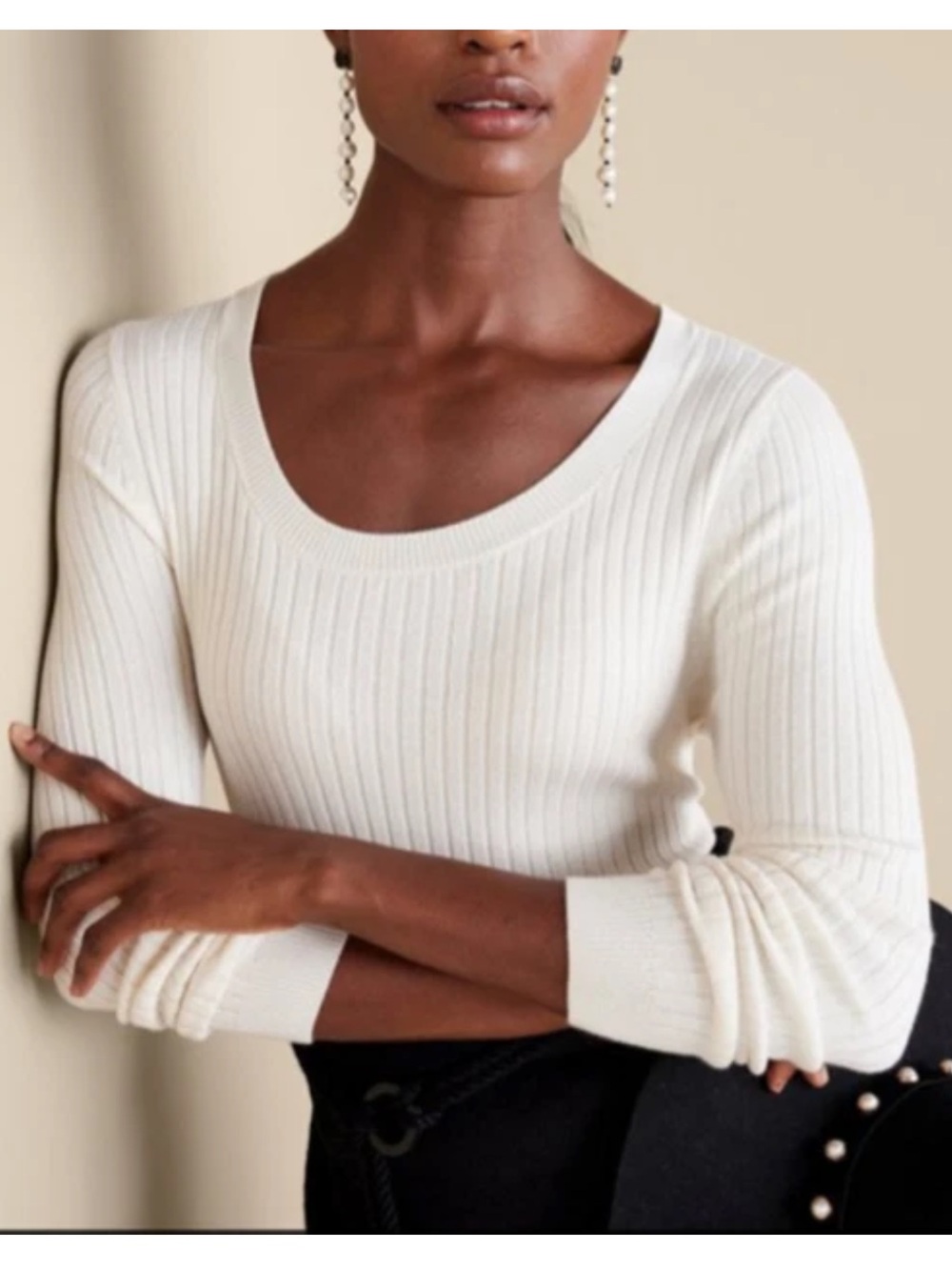 Soft Surroundings Soft Essential Ribbed Sweater 2X Ivory Cream scoop neck